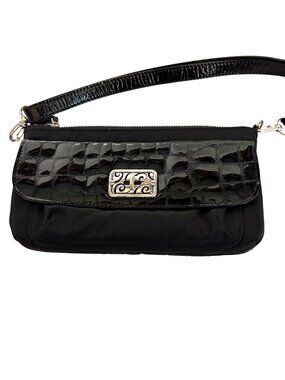 Brighton Black Nylon Faux Patent Leather Crossbody Bag Adjustable Strap Purse